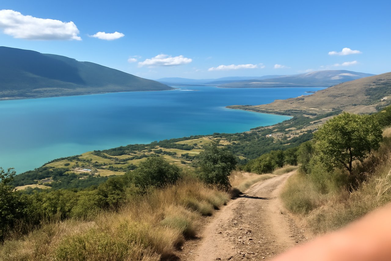 Lake Ohrid, shared between Albania and North Macedonia