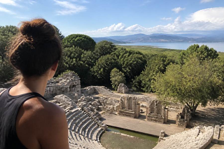 The Greek theater at Butrint, in its lagoon-forest setting
