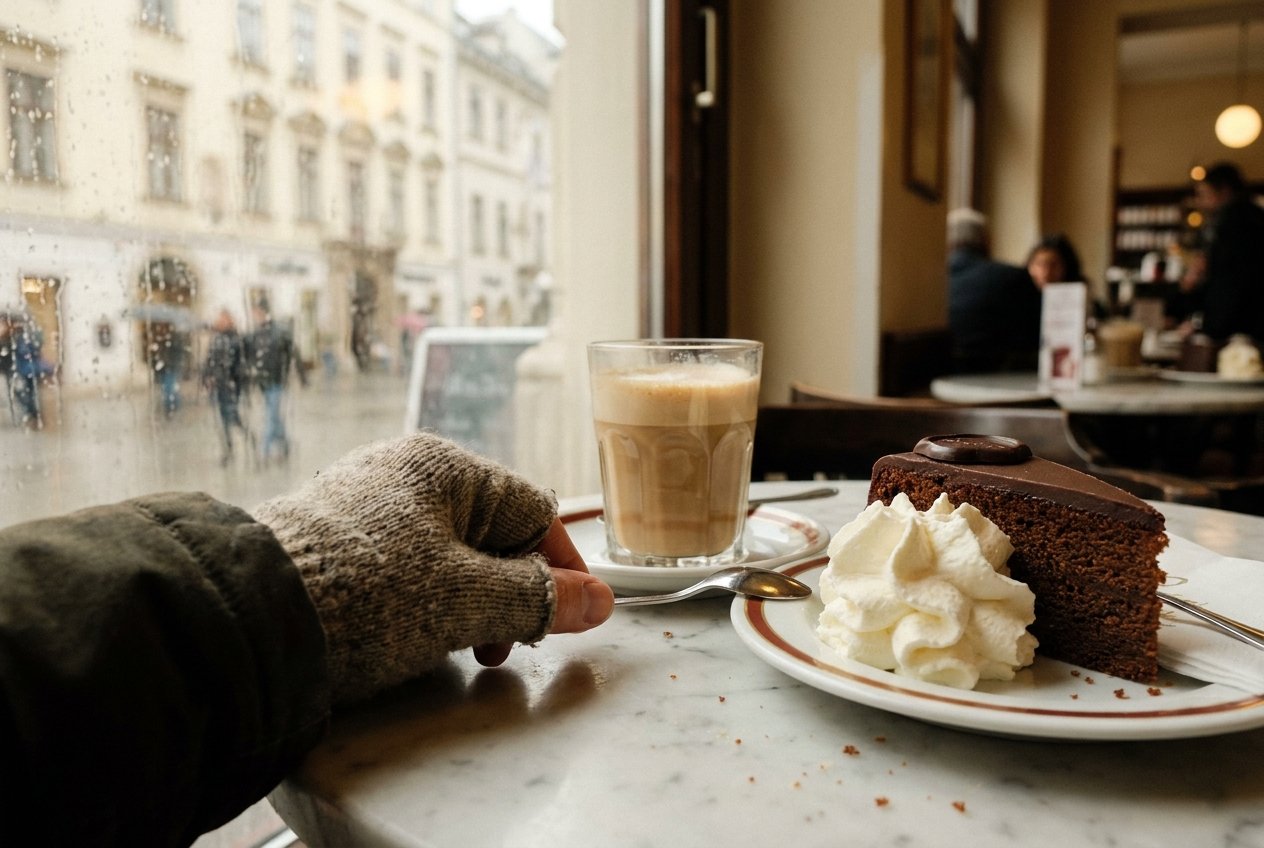 Sachertorte and cakes at a Viennese coffeehouse