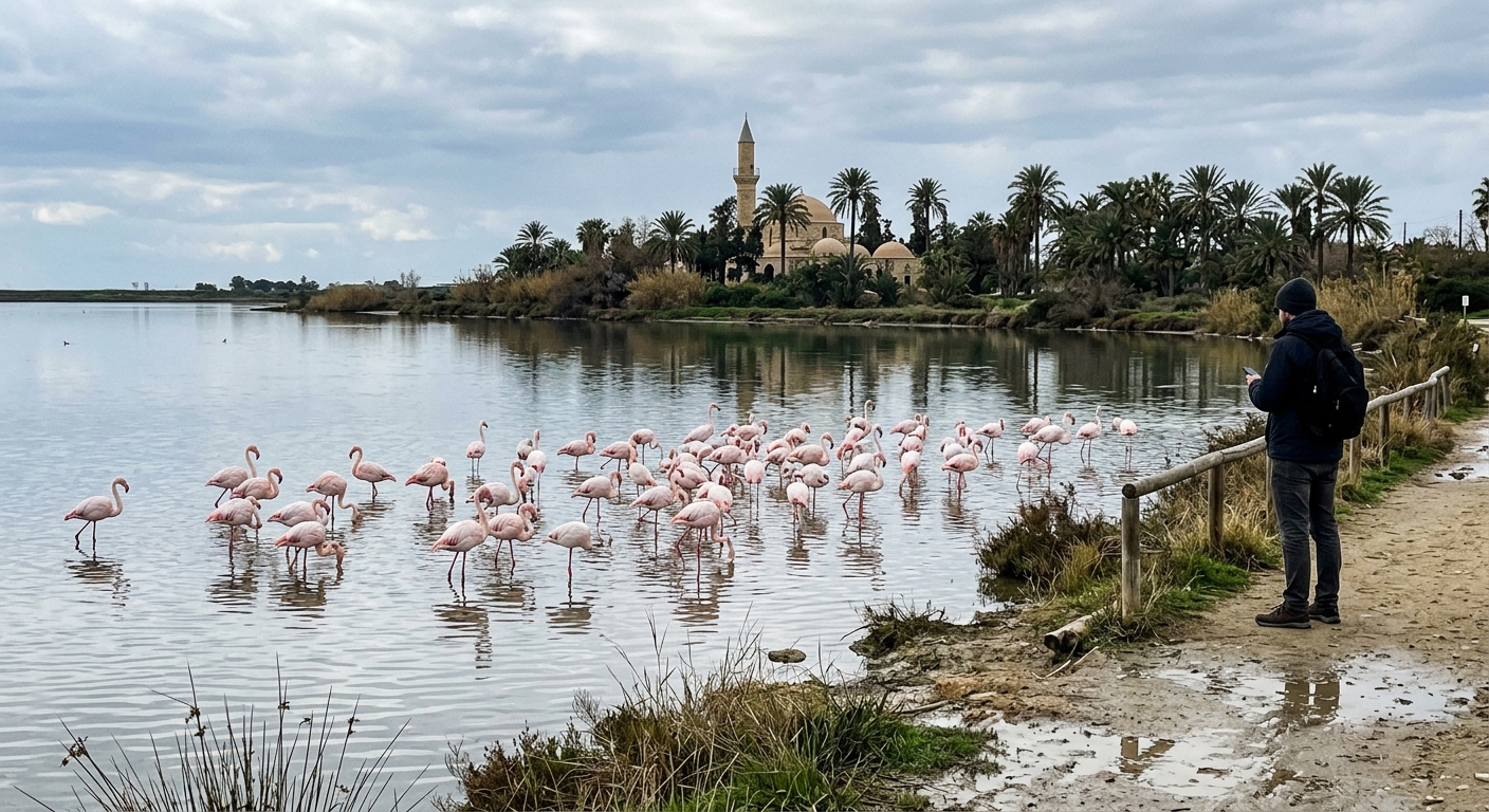 Larnaca Salt Lake with flamingos, Cyprus