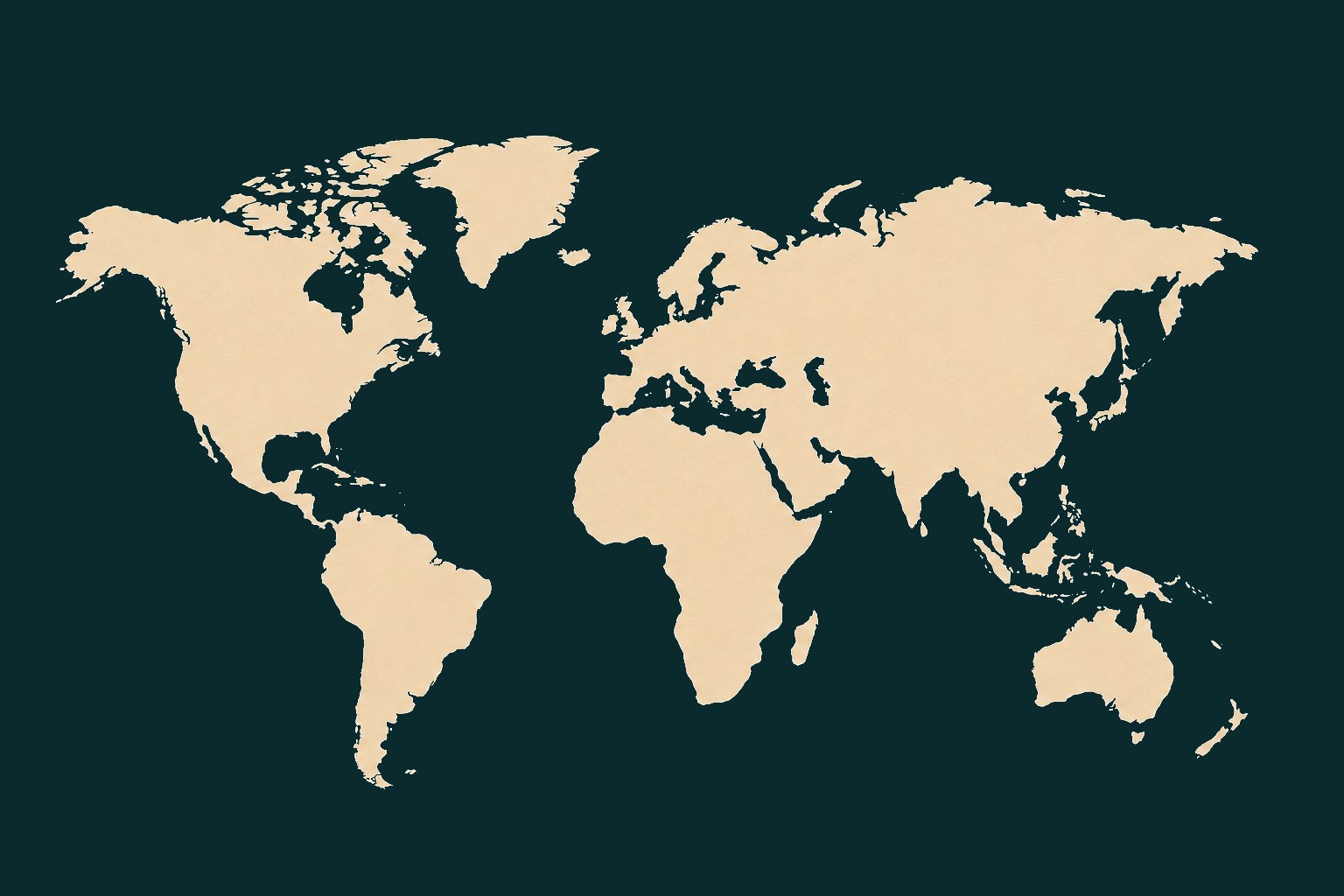A simplified world map on deep teal