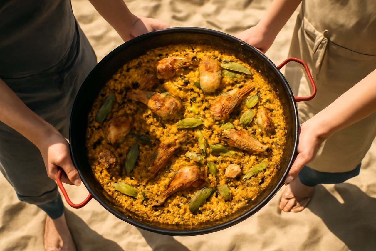 Paella, a Valencian rice dish